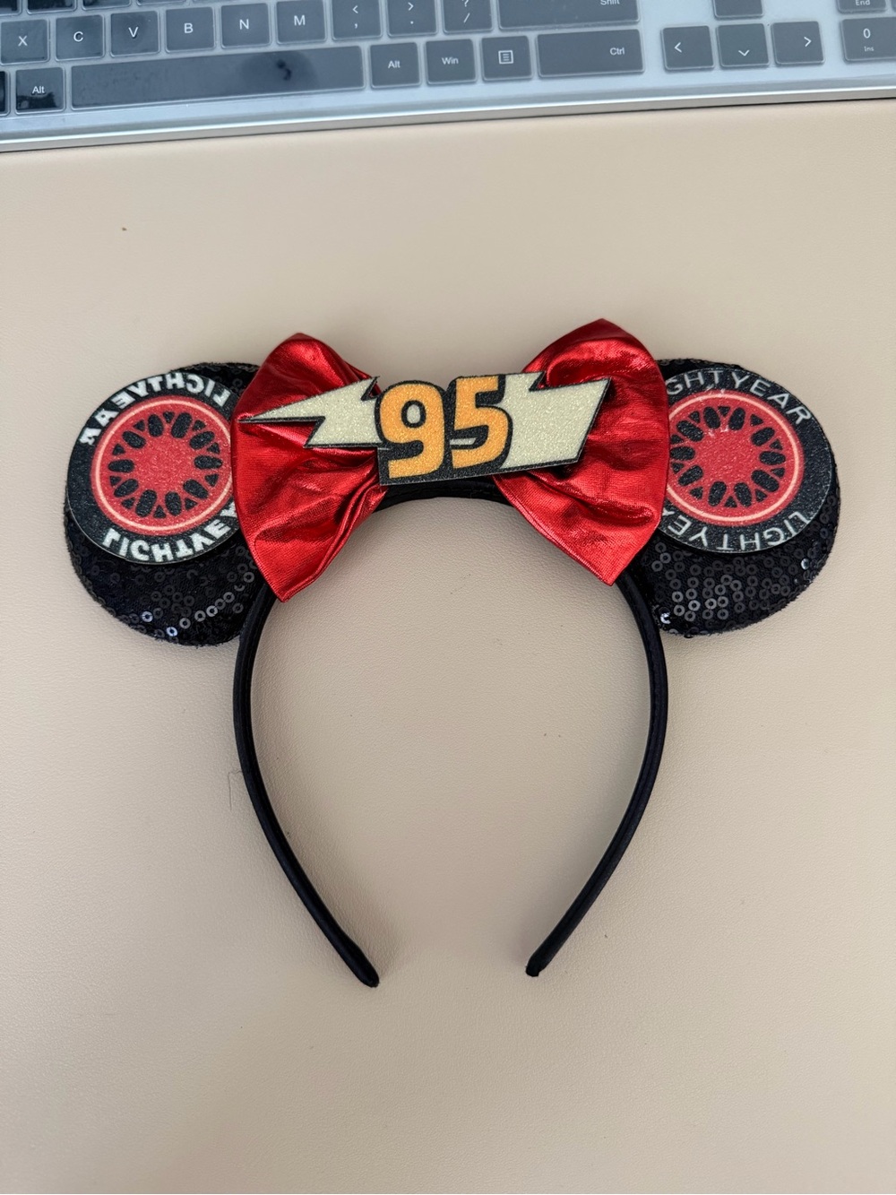 Lightning McQueen 95 Disney Ears Headband with Red Bow